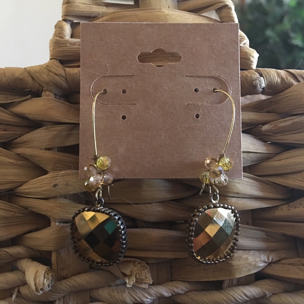 Vintage repurpose faceted gold glass ear wires